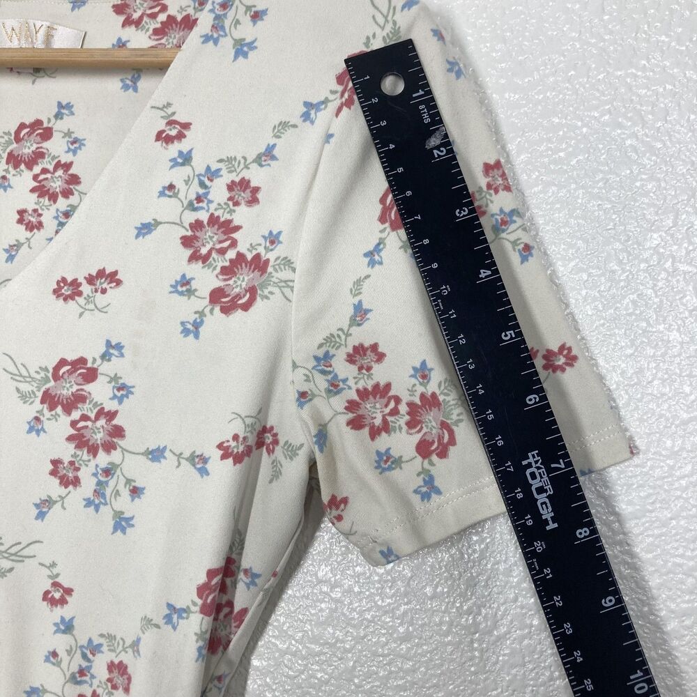 WAYF Cotagge Core Dress Womens XS Cream Floral Maxi Short Sleeve V Neck Stretch - Picture 9 of 15